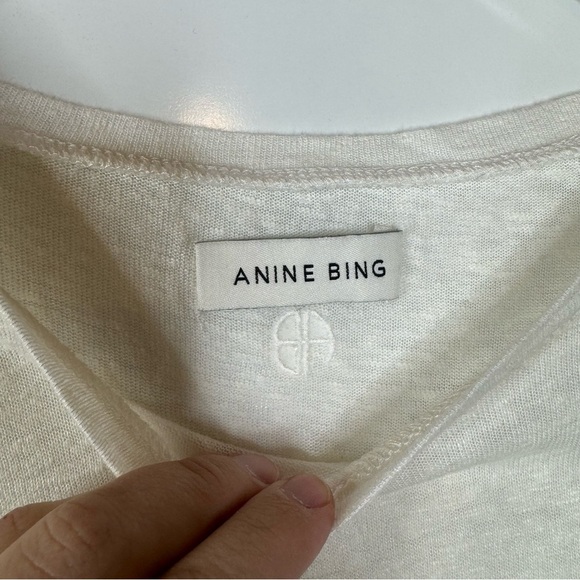 ANINE BING Issac Tee in White Linen Blend Size Large - Picture 5 of 7